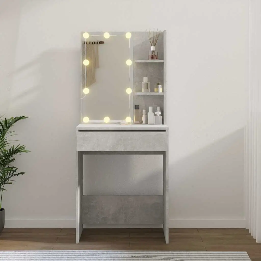 Grey Makeup Vanity with LED Mirror and Storage