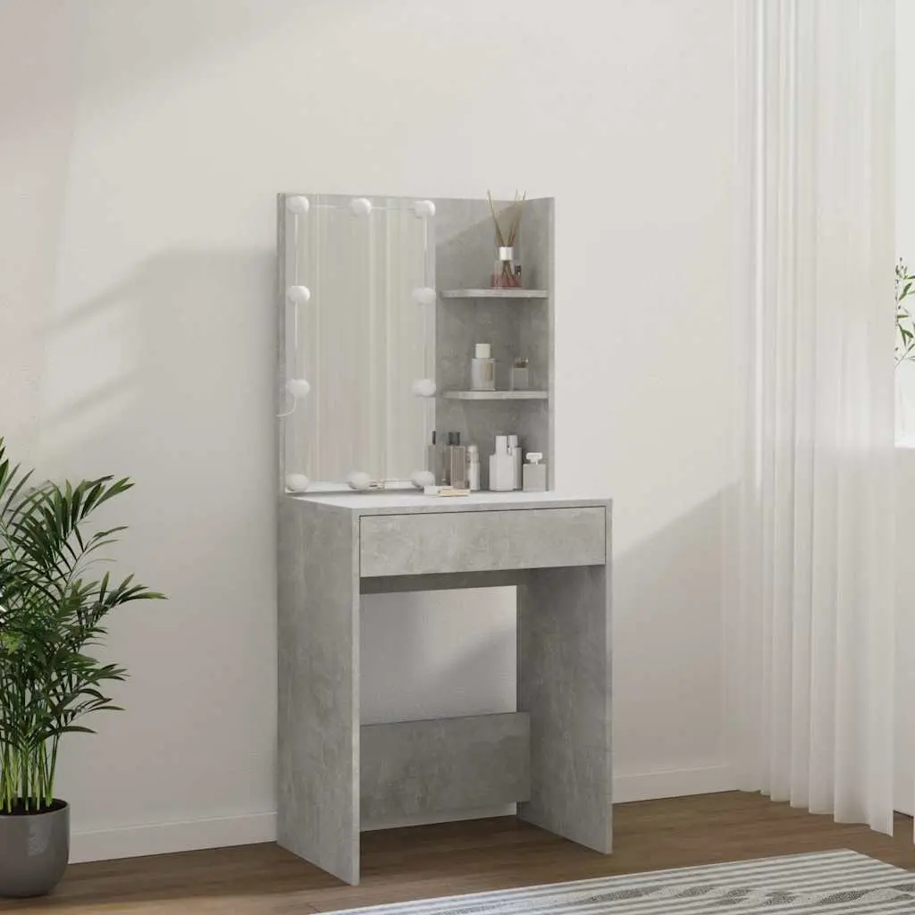 Grey Makeup Vanity with LED Mirror and Storage