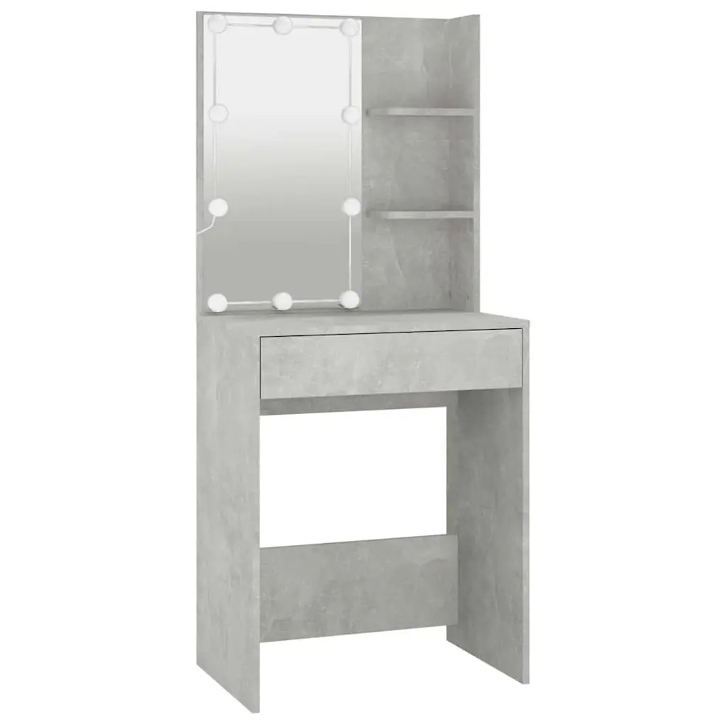 Grey Makeup Vanity with LED Mirror and Storage