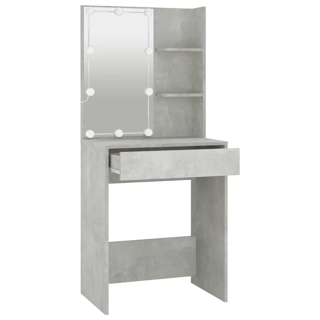 Grey Makeup Vanity with LED Mirror and Storage