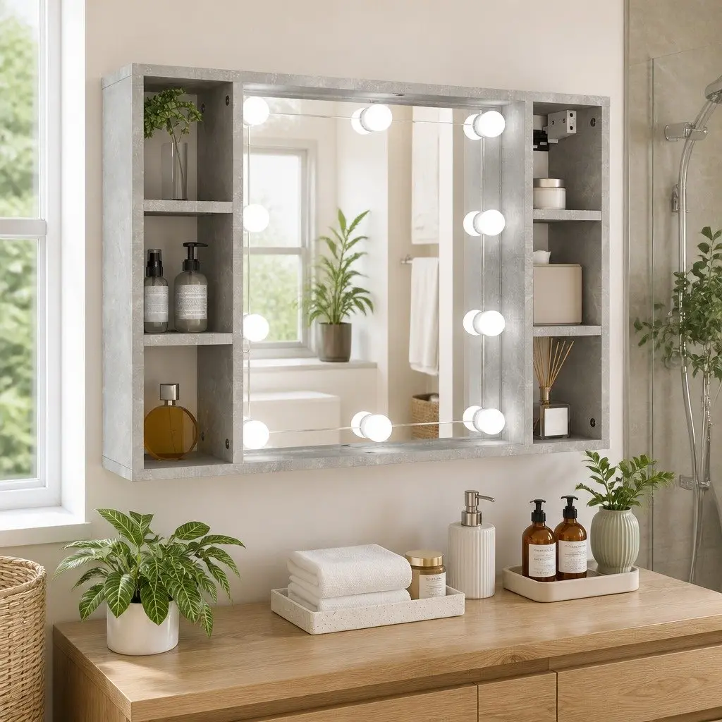 LED Lighted Mirror Cabinet for Bathroom Storage Grey 76x15x55cm
