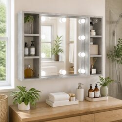 LED Lighted Mirror Cabinet for Bathroom Storage Grey 76x15x55cm