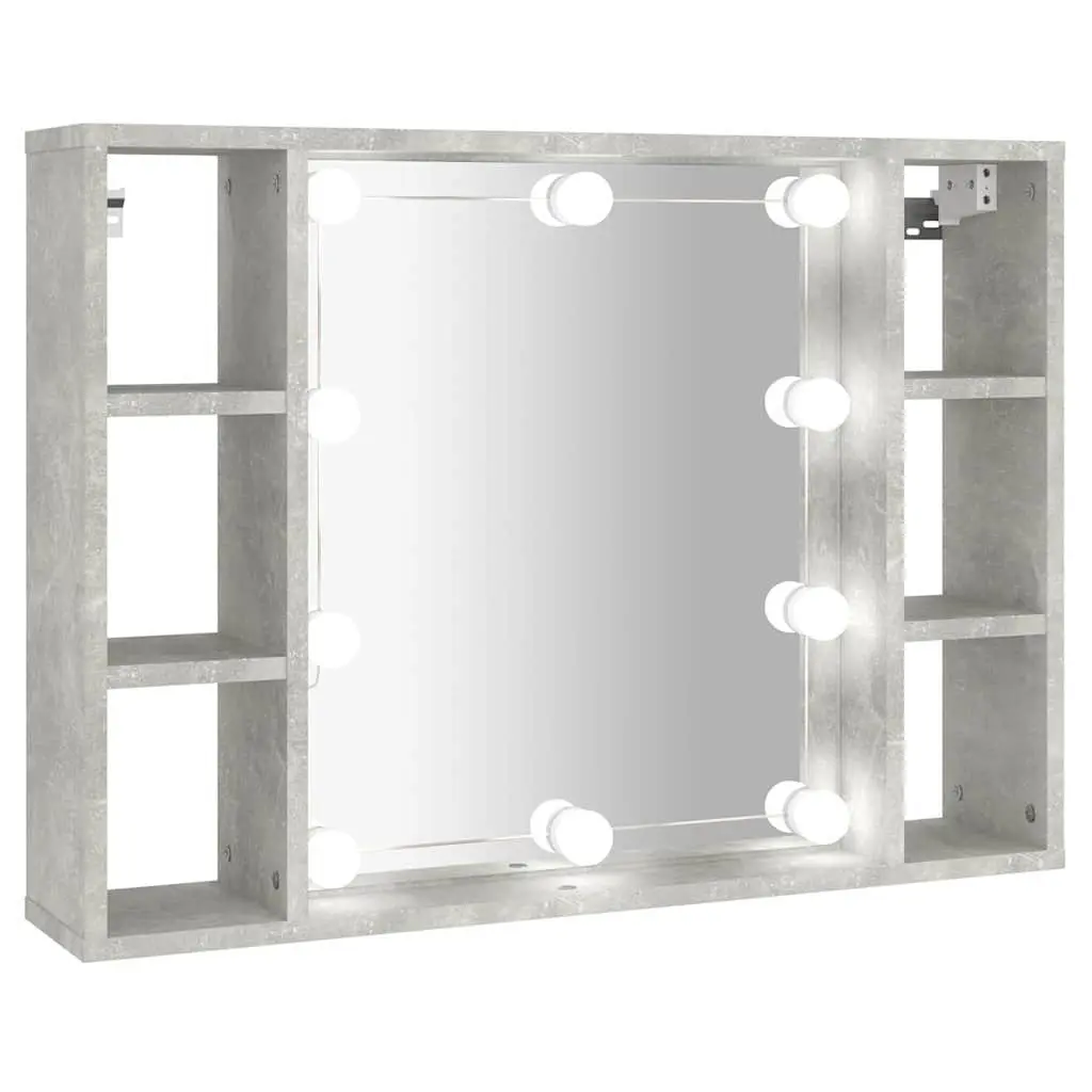 Mirror Cabinet LED Lights Wall-Mounted Bathroom Storage Grey 76x15x55cm Engineered Wood