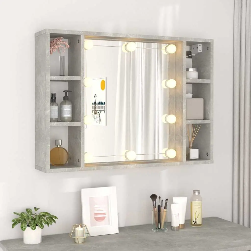 Mirror Cabinet LED Lights Wall-Mounted Bathroom Storage Grey 76x15x55cm Engineered Wood