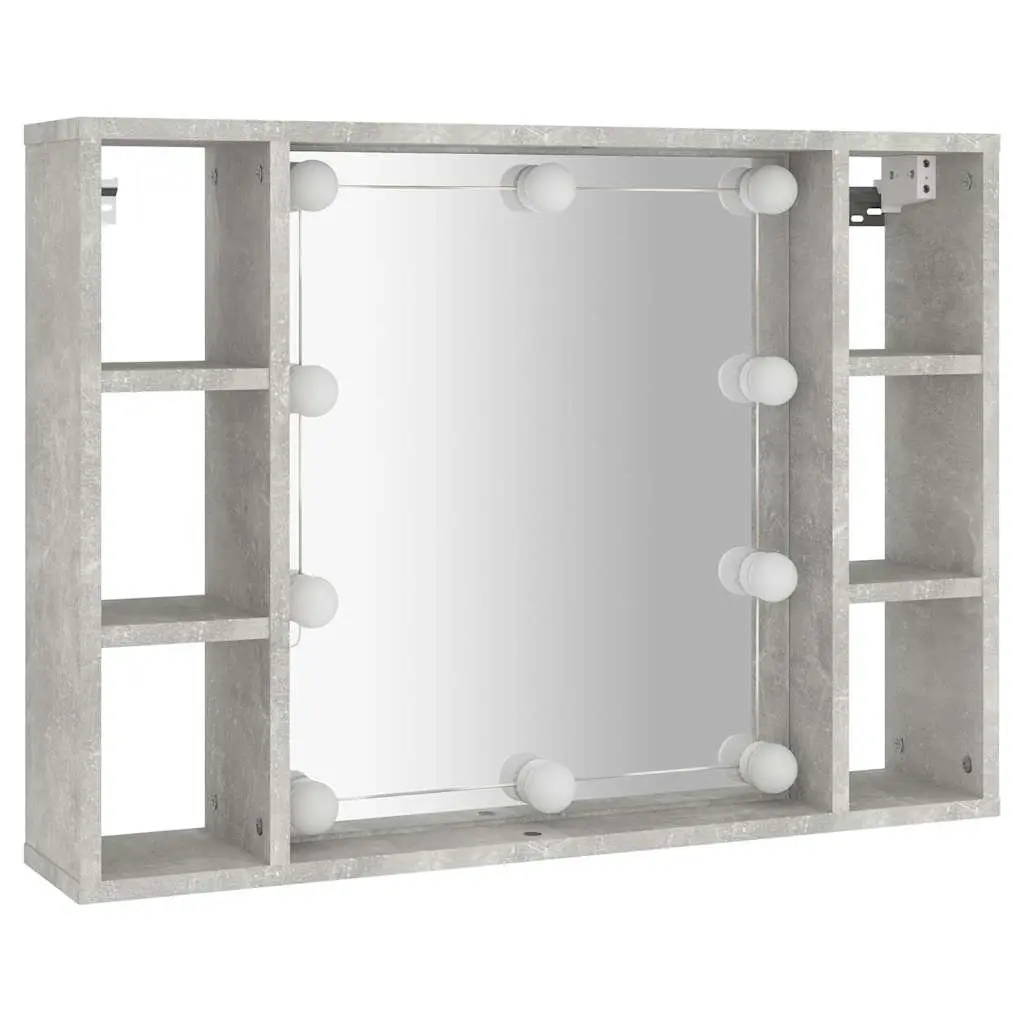 Mirror Cabinet LED Lights Wall-Mounted Bathroom Storage Grey 76x15x55cm Engineered Wood