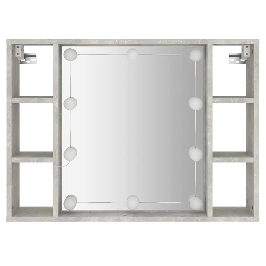 Mirror Cabinet LED Lights Wall-Mounted Bathroom Storage Grey 76x15x55cm Engineered Wood