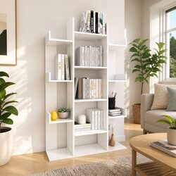 White Book Cabinet with 13 Compartments for Storage