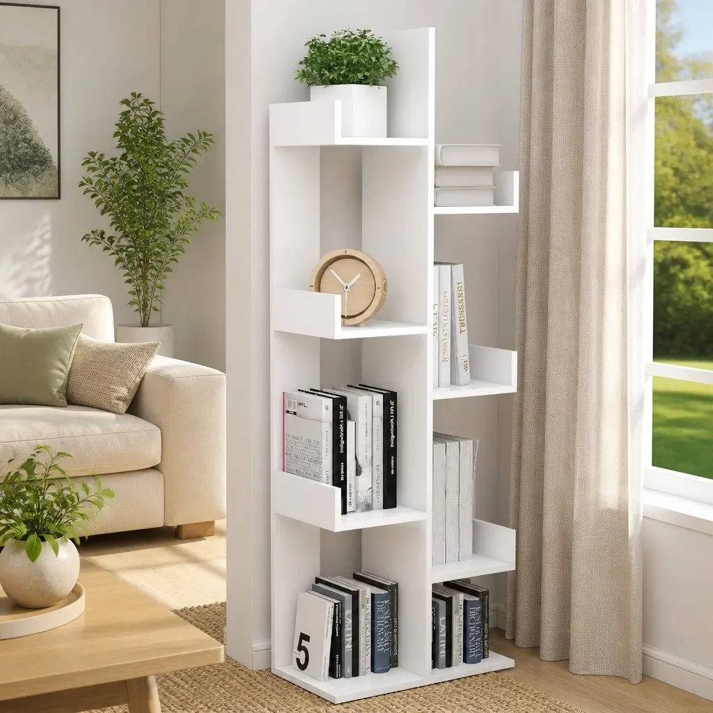White 8-Compartment Book Cabinet for Organized Living