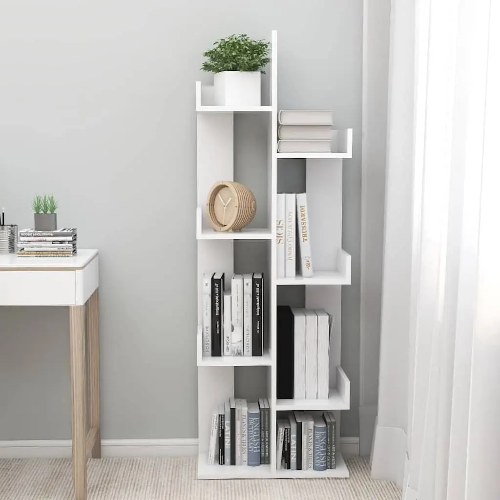 White 8-Compartment Book Cabinet for Organized Living