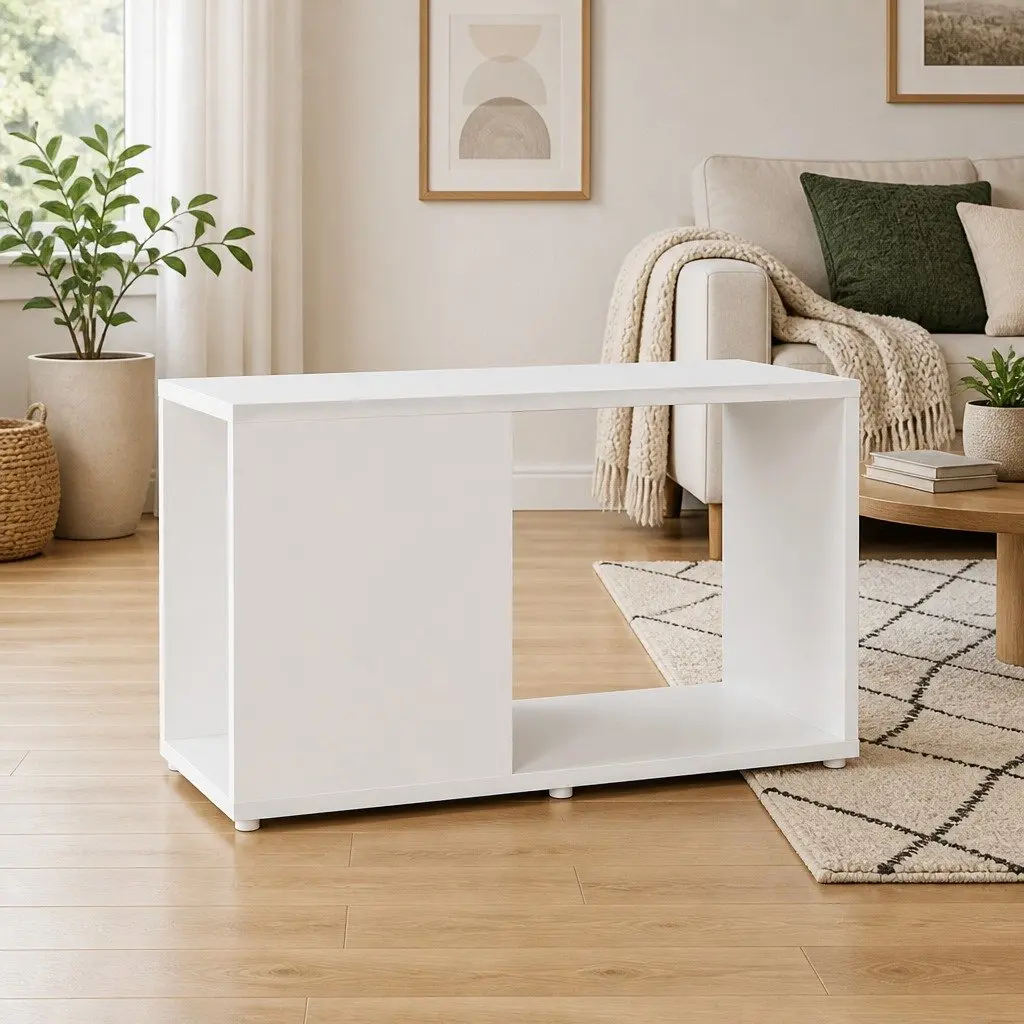 TV Cabinet White Open Shelving Unit Engineered Wood 60W x 24D x 32H cm