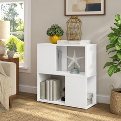 Charming White 2-Tier Book Cabinet for Home Storage