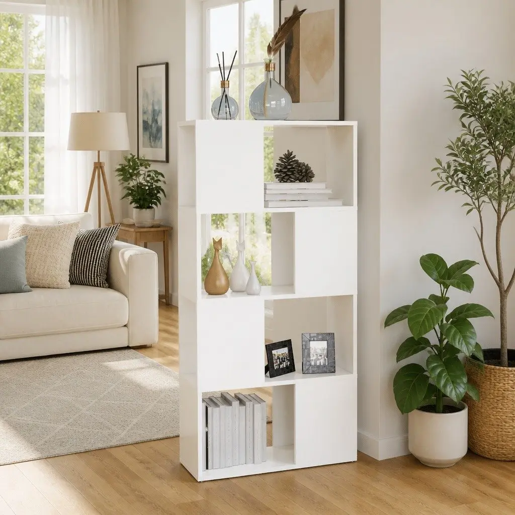 Book Cabinet Room Divider White 60x24x124.5cm Engineered Wood Shelving Unit