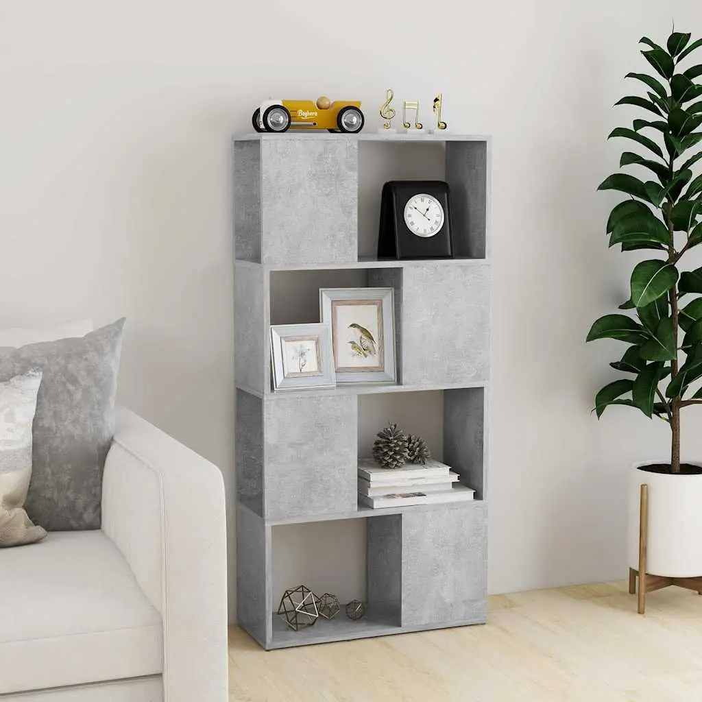 Grey Room Divider Book Cabinet Shelving Unit Storage Organizer 4 Compartments
