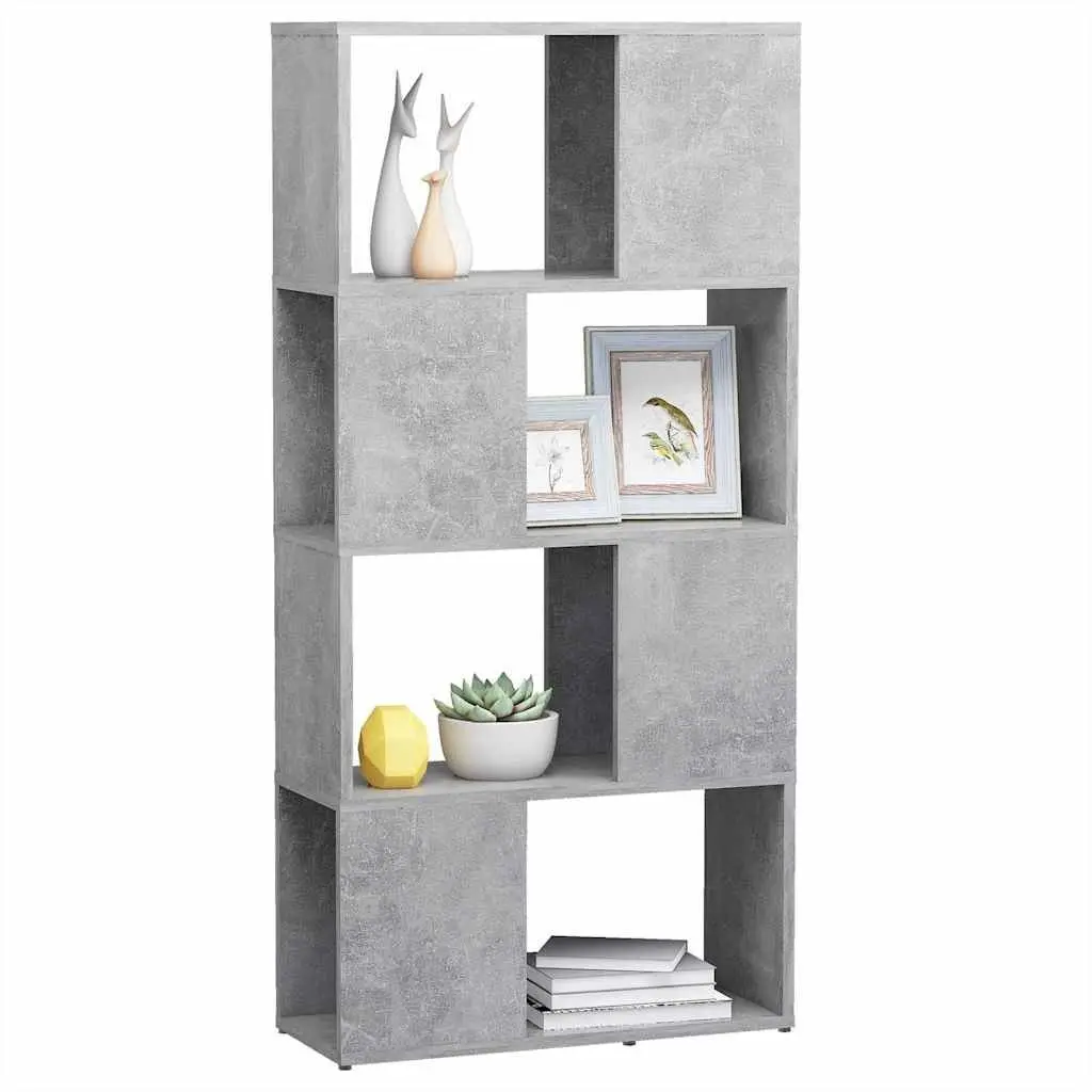 Grey Room Divider Book Cabinet Shelving Unit Storage Organizer 4 Compartments