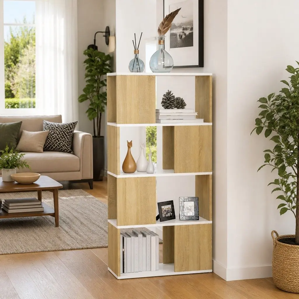 Book Cabinet Room Divider Beige 60W x 24D x 124.5H cm Storage Organizer Shelving Unit