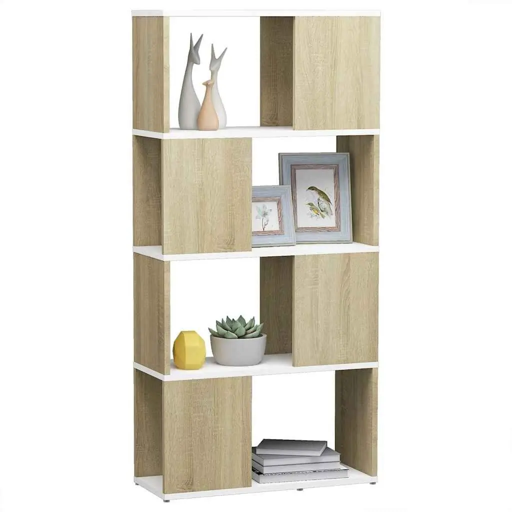 Book Cabinet Room Divider Beige 60W x 24D x 124.5H cm Storage Organizer Shelving Unit