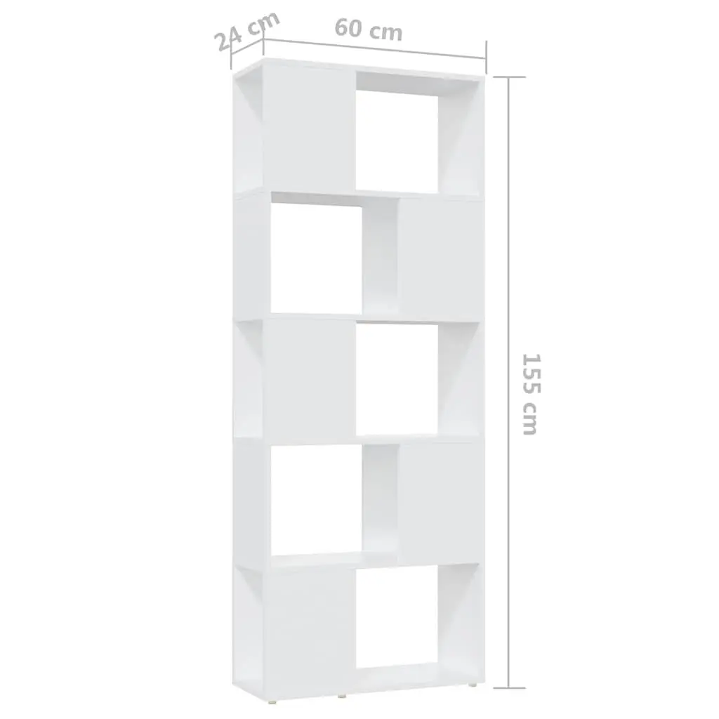 Bookcase White Open Shelving 60W x 24D x 155H cm Engineered Wood
