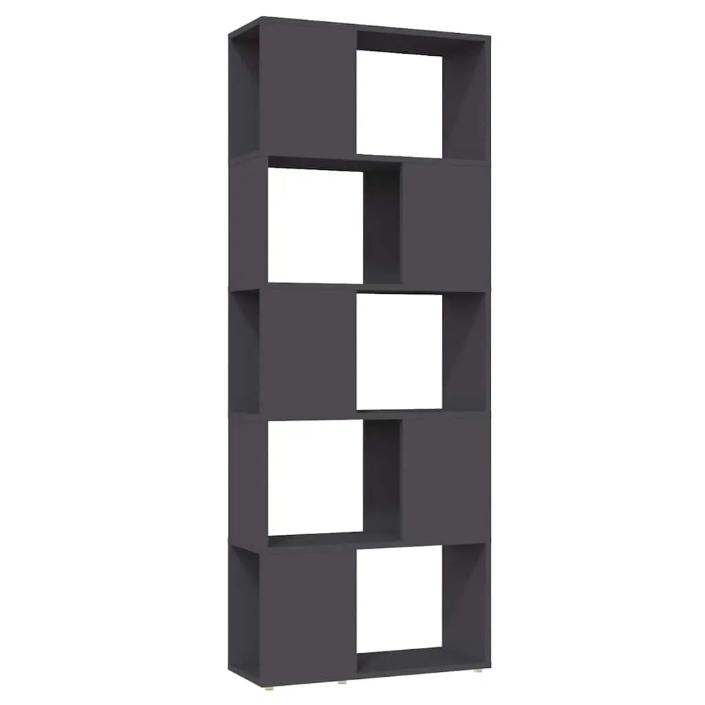 Book Cabinet Grey Open Shelving Unit Storage Organiser Engineered Wood 60W x 24D x 155H cm