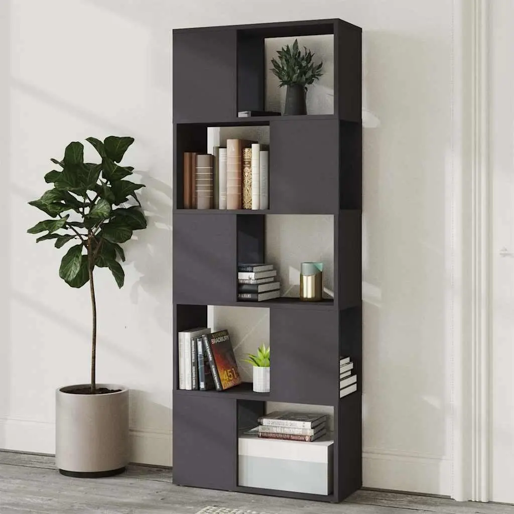 Book Cabinet Grey Open Shelving Unit Storage Organiser Engineered Wood 60W x 24D x 155H cm