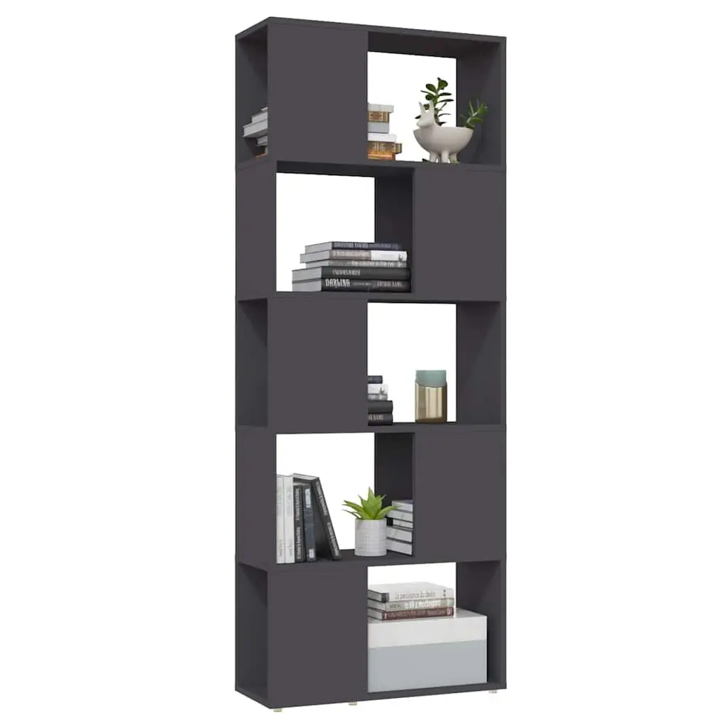 Book Cabinet Grey Open Shelving Unit Storage Organiser Engineered Wood 60W x 24D x 155H cm
