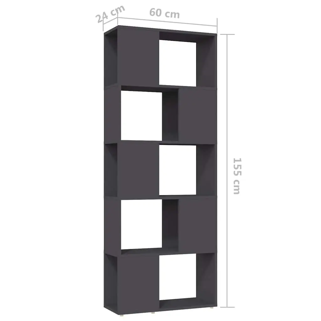 Book Cabinet Grey Open Shelving Unit Storage Organiser Engineered Wood 60W x 24D x 155H cm