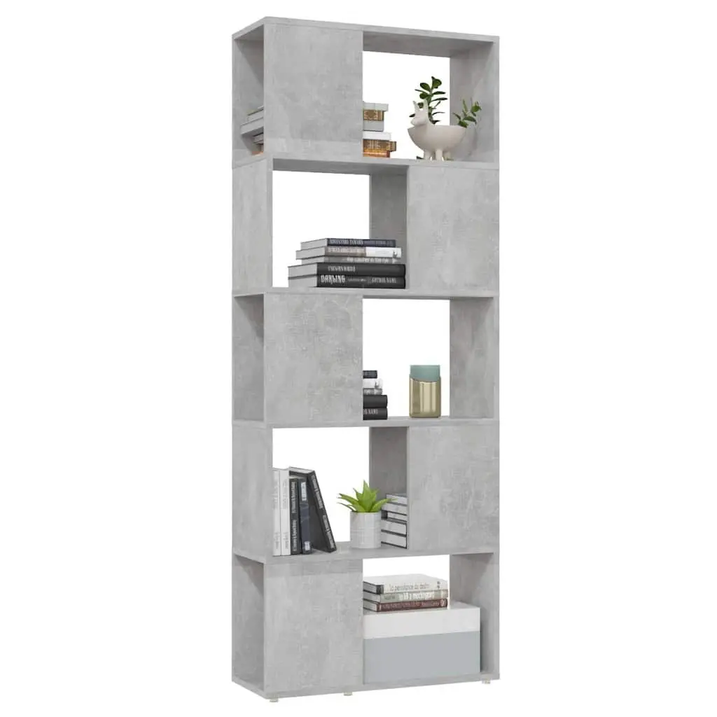 Book Cabinet Room Divider Grey Open Shelving Unit Storage Organiser Engineered Wood 60W x 24D x 155H cm