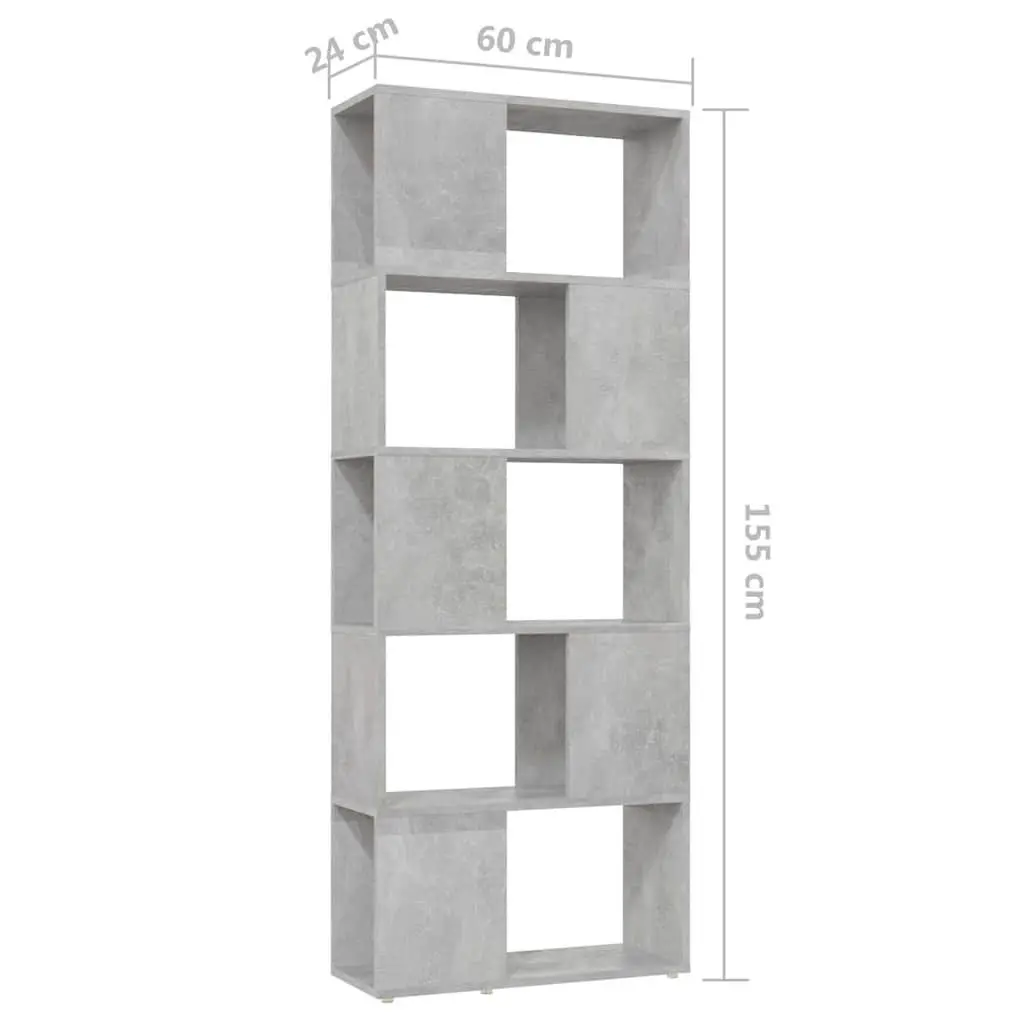 Book Cabinet Room Divider Grey Open Shelving Unit Storage Organiser Engineered Wood 60W x 24D x 155H cm