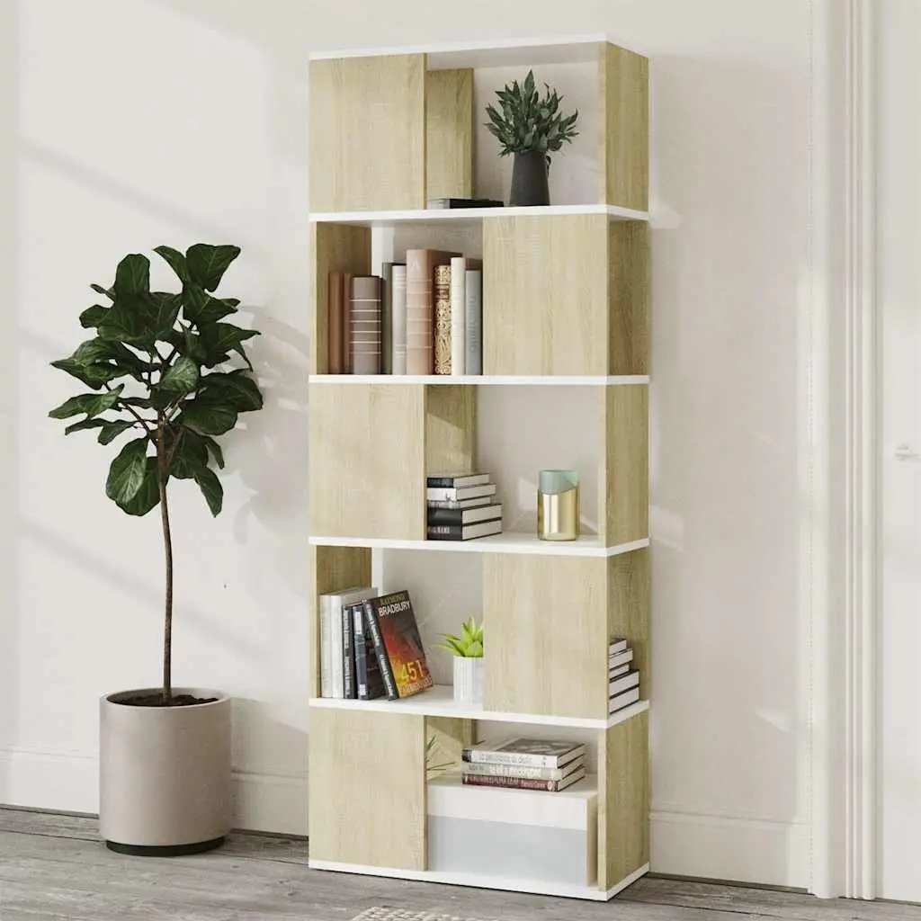 Book Cabinet Room Divider White & Sonoma Oak 60x24x155cm Engineered Wood Storage Shelf
