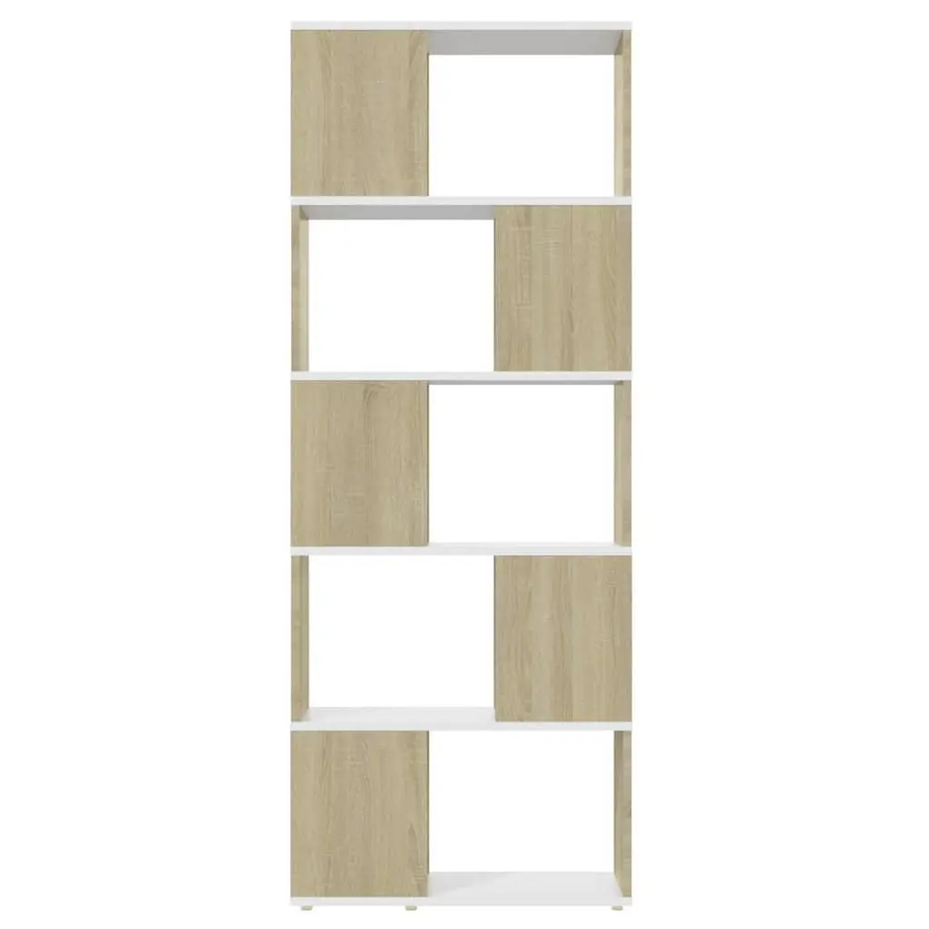 Book Cabinet Room Divider White & Sonoma Oak 60x24x155cm Engineered Wood Storage Shelf