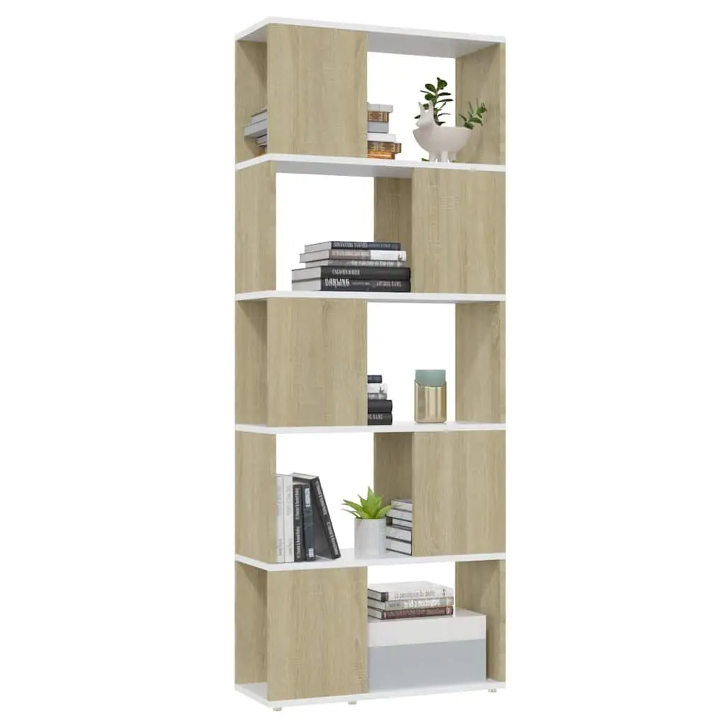 Book Cabinet Room Divider White & Sonoma Oak 60x24x155cm Engineered Wood Storage Shelf