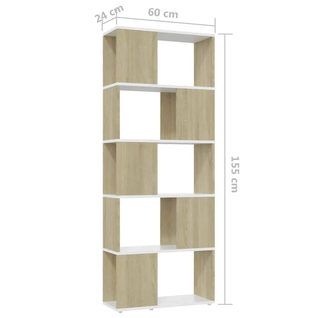 Book Cabinet Room Divider White & Sonoma Oak 60x24x155cm Engineered Wood Storage Shelf