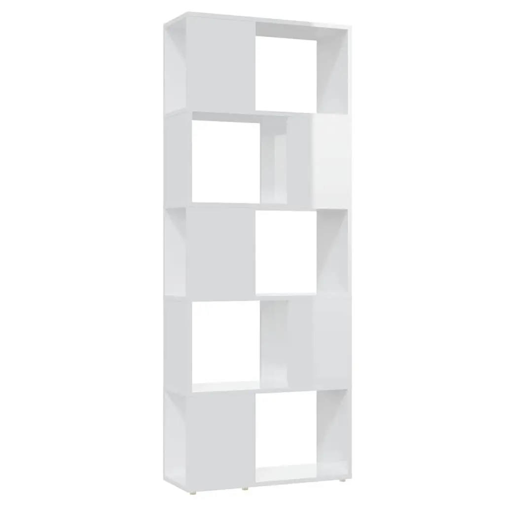 Book Cabinet High Gloss White 60x24x155cm Engineered Wood Room Divider Open Shelf Unit