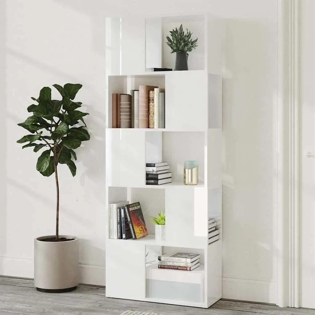 Book Cabinet High Gloss White 60x24x155cm Engineered Wood Room Divider Open Shelf Unit