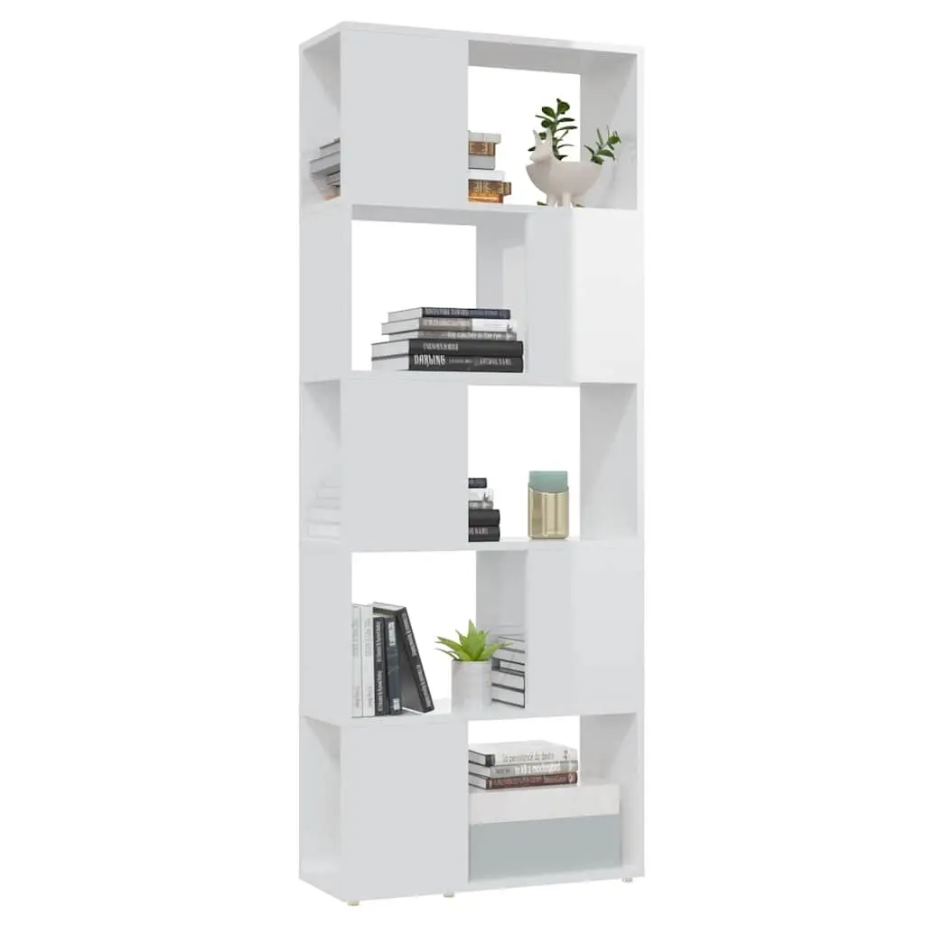 Book Cabinet High Gloss White 60x24x155cm Engineered Wood Room Divider Open Shelf Unit