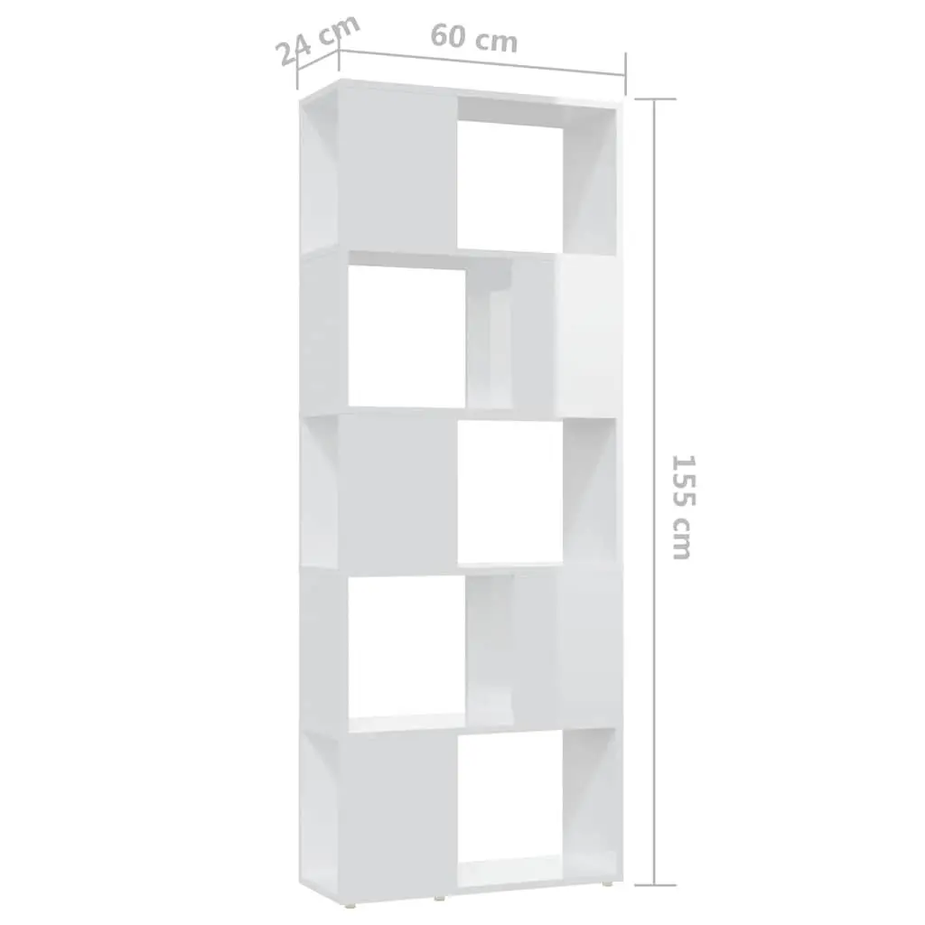Book Cabinet High Gloss White 60x24x155cm Engineered Wood Room Divider Open Shelf Unit