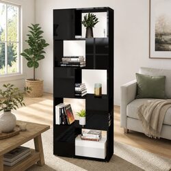 High Gloss Black Book Cabinet Room Divider with Open Shelves