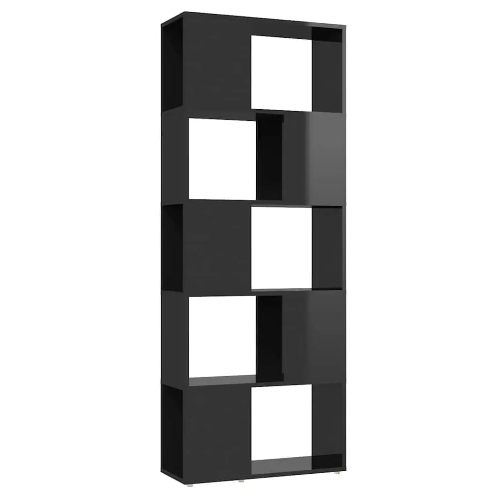 High Gloss Black Book Cabinet Room Divider with Open Shelves