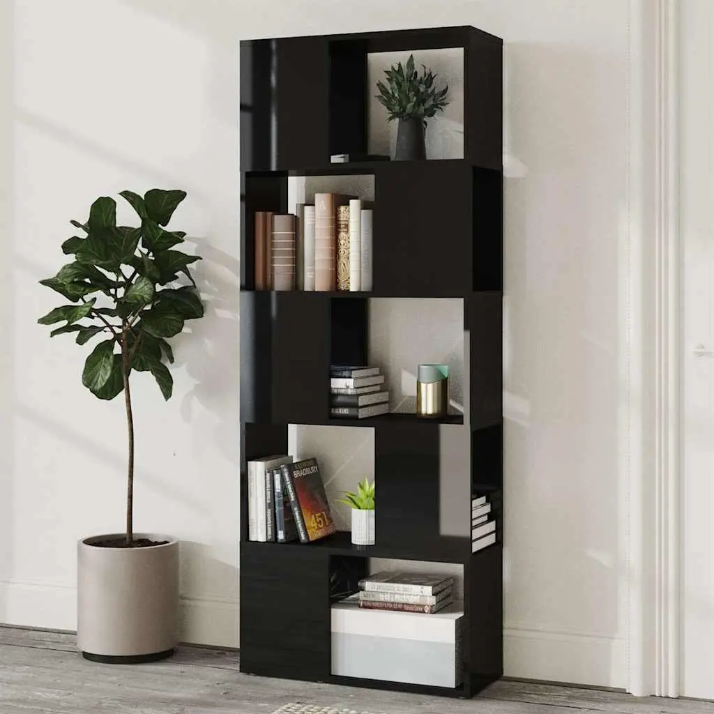 High Gloss Black Book Cabinet Room Divider with Open Shelves