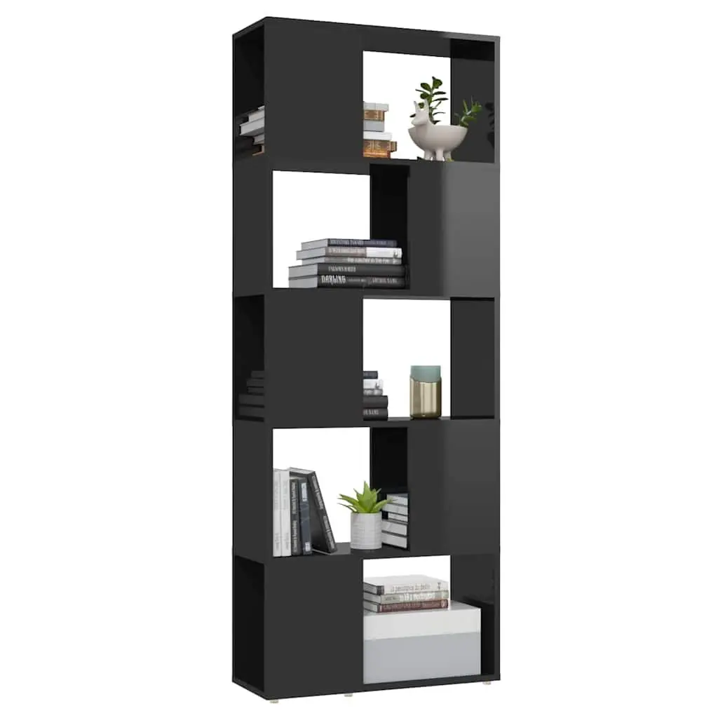 High Gloss Black Book Cabinet Room Divider with Open Shelves