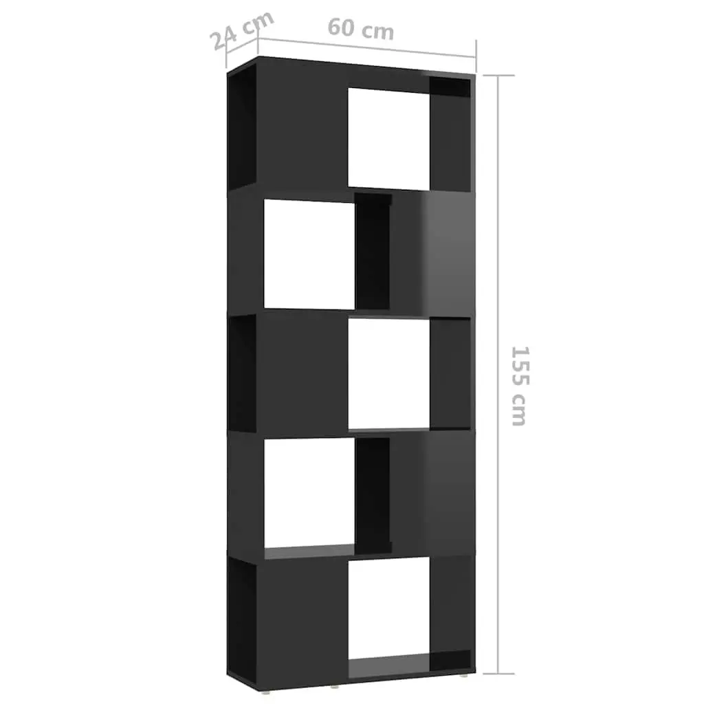 High Gloss Black Book Cabinet Room Divider with Open Shelves
