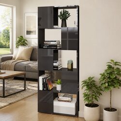 High Gloss Grey Open Shelf Book Cabinet for Storage