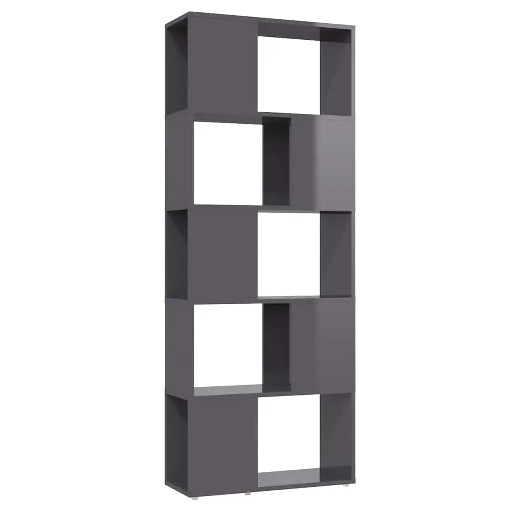 Book Cabinet Open Shelf High Gloss Grey Engineered Wood Storage Organiser Display