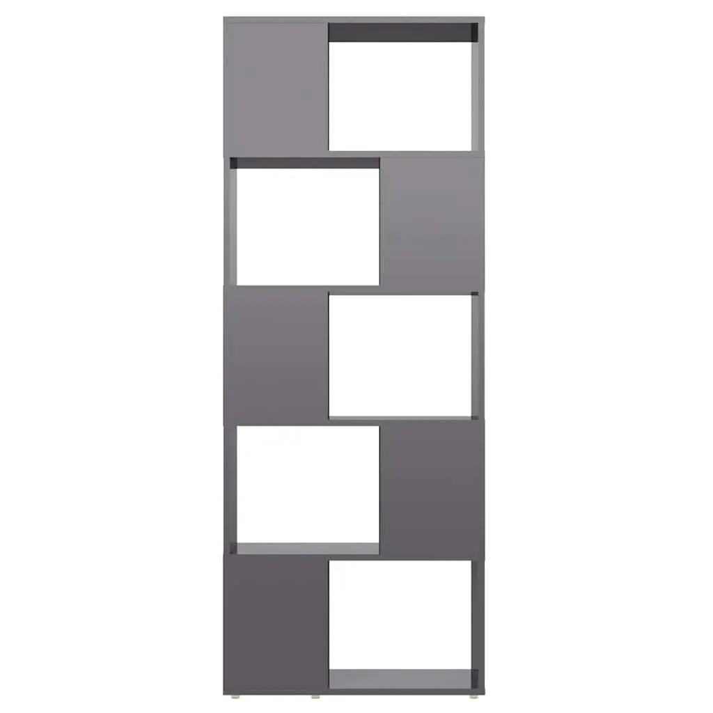 Book Cabinet Open Shelf High Gloss Grey Engineered Wood Storage Organiser Display