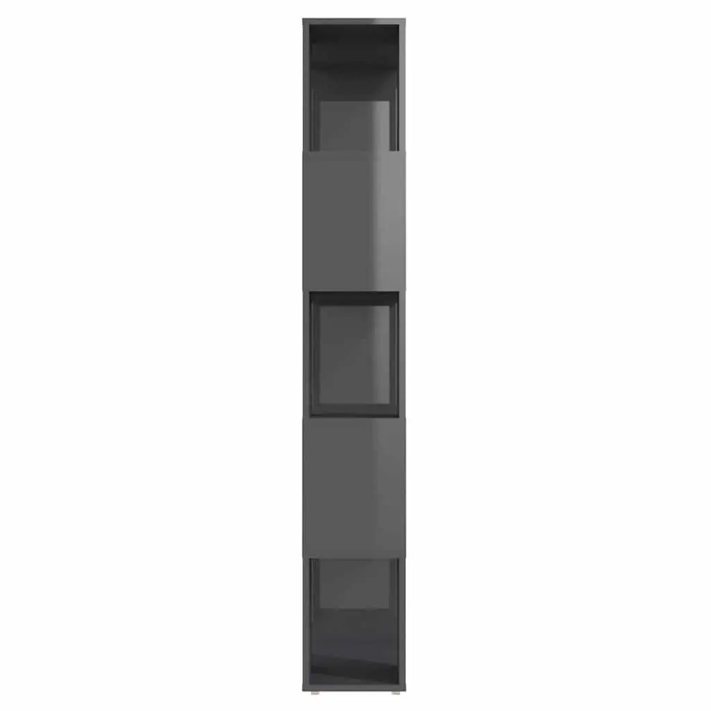 Book Cabinet Open Shelf High Gloss Grey Engineered Wood Storage Organiser Display