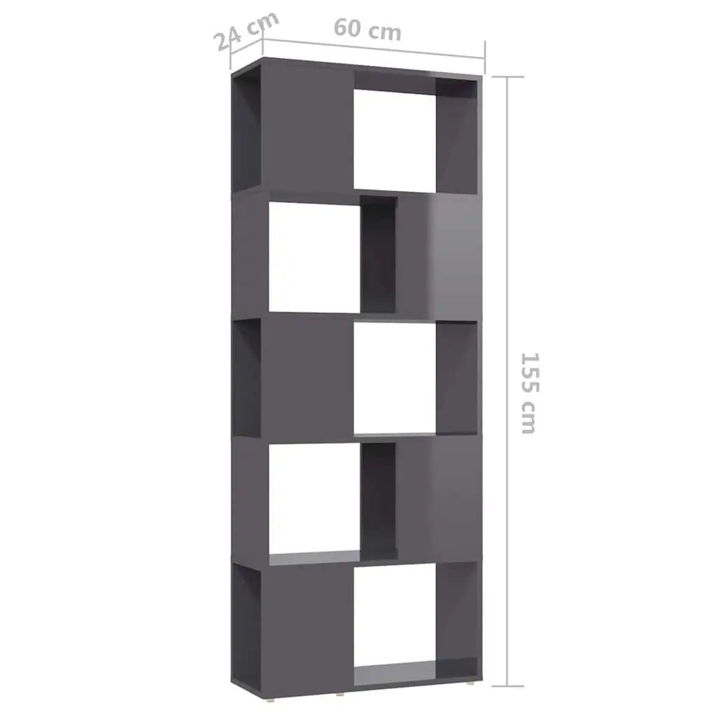 Book Cabinet Open Shelf High Gloss Grey Engineered Wood Storage Organiser Display