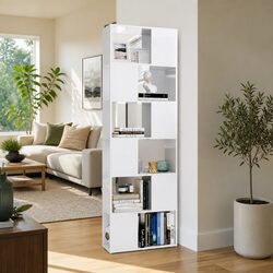 White High Gloss Book Cabinet Room Divider with 6 Shelves