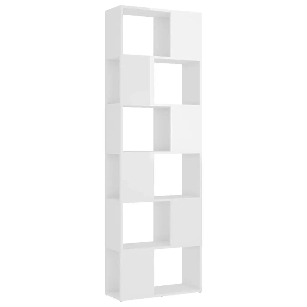 White High Gloss Book Cabinet Room Divider with 6 Shelves