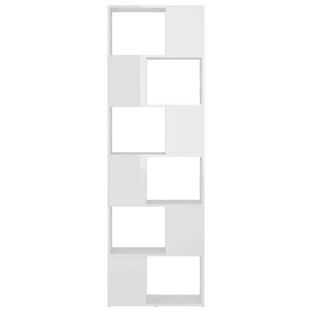 White High Gloss Book Cabinet Room Divider with 6 Shelves
