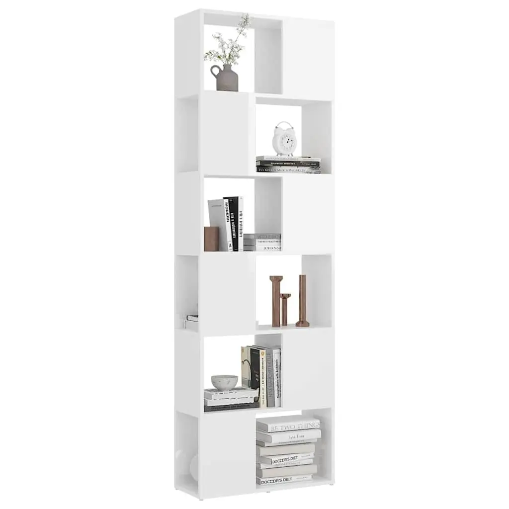White High Gloss Book Cabinet Room Divider with 6 Shelves