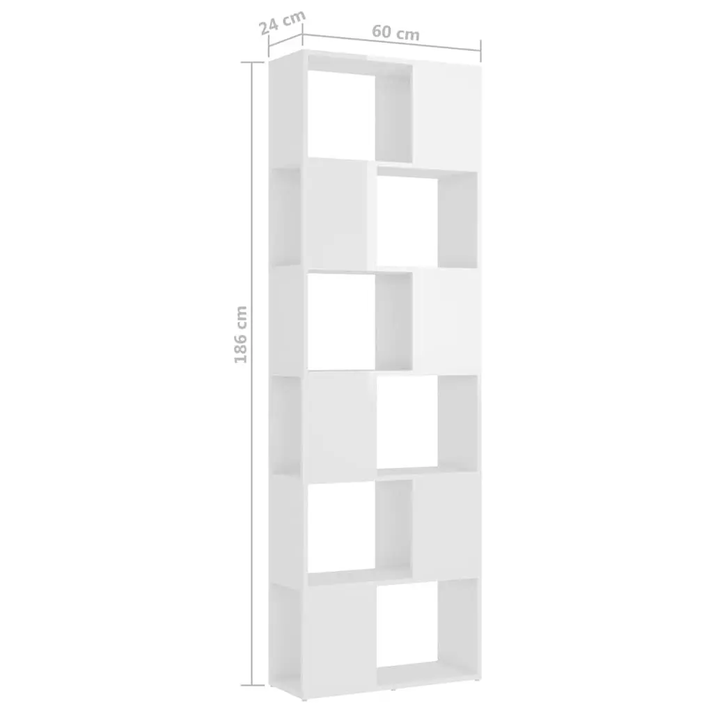 White High Gloss Book Cabinet Room Divider with 6 Shelves
